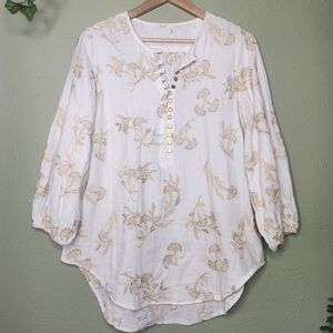 Anthropologie Floreat Atley Embroidered Tunic Blouse M Thick Cotton Boho Floral